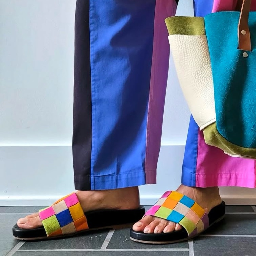 Charlotte Stone Jacquie Multicolor Woven Patchwork Suede Sandals - Picture 3 of 12
